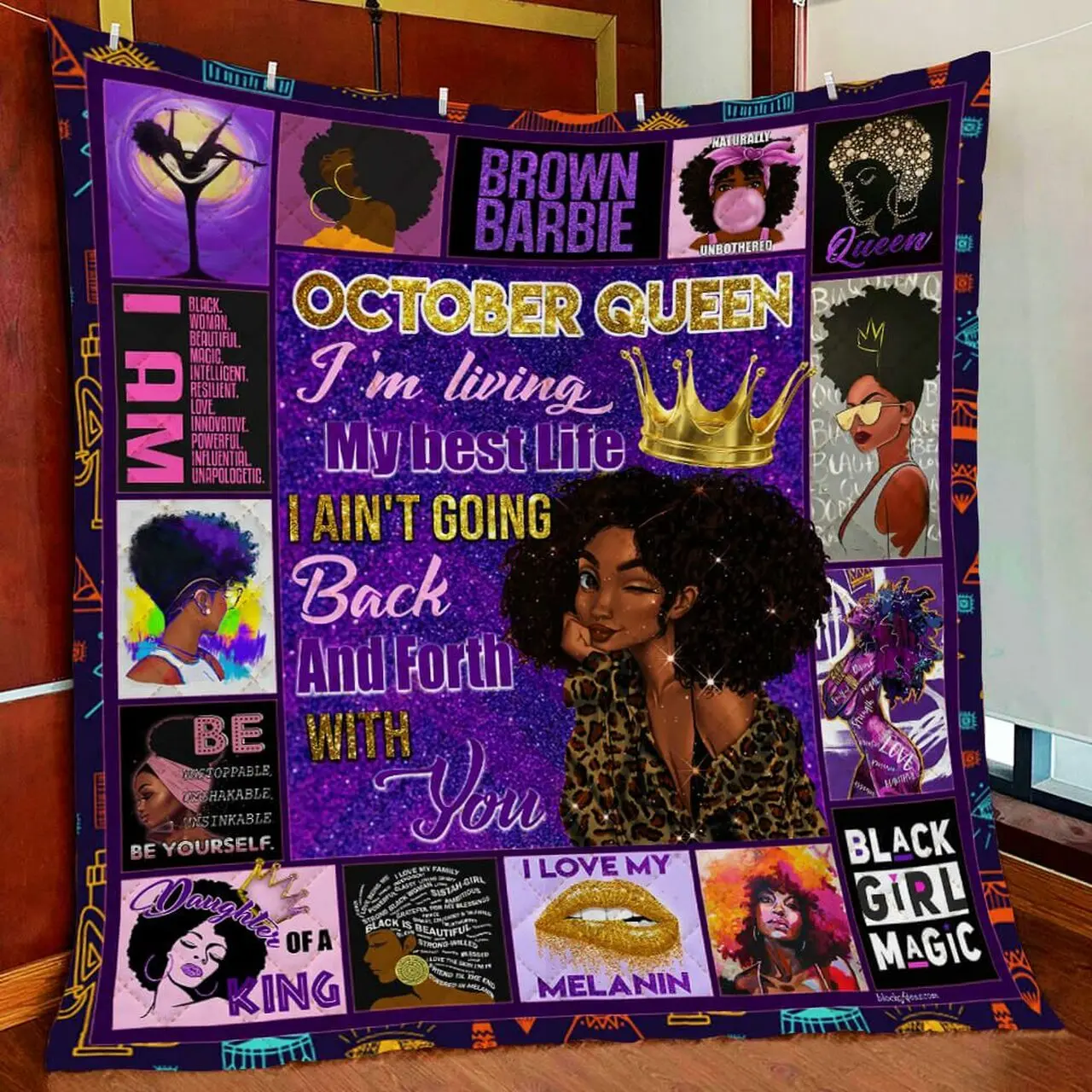 October Girl Black Queen Quilt Blanket and Home Decor