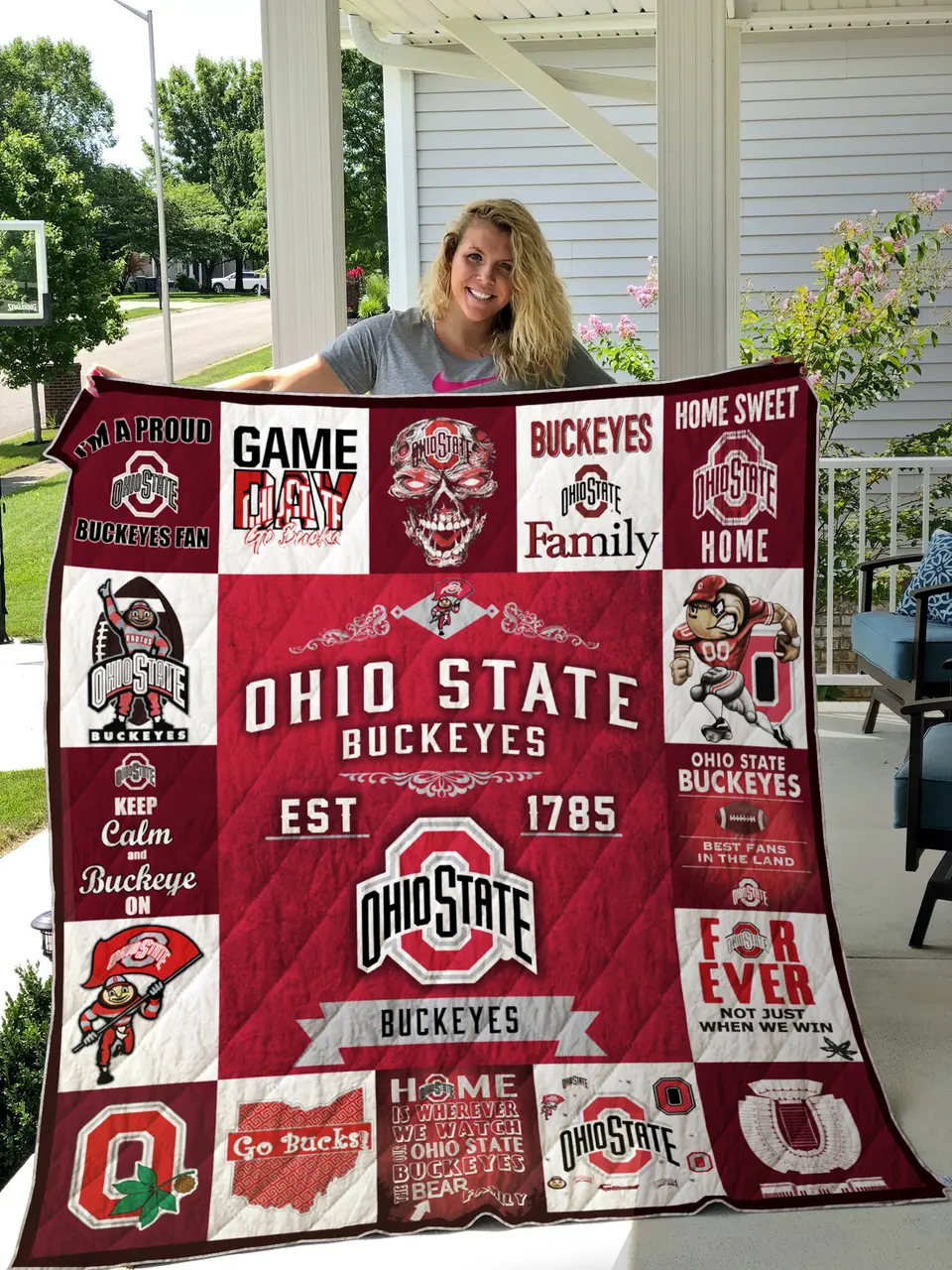 Ohio State Buckeyes Quilt Blanket 03 and Home Decor