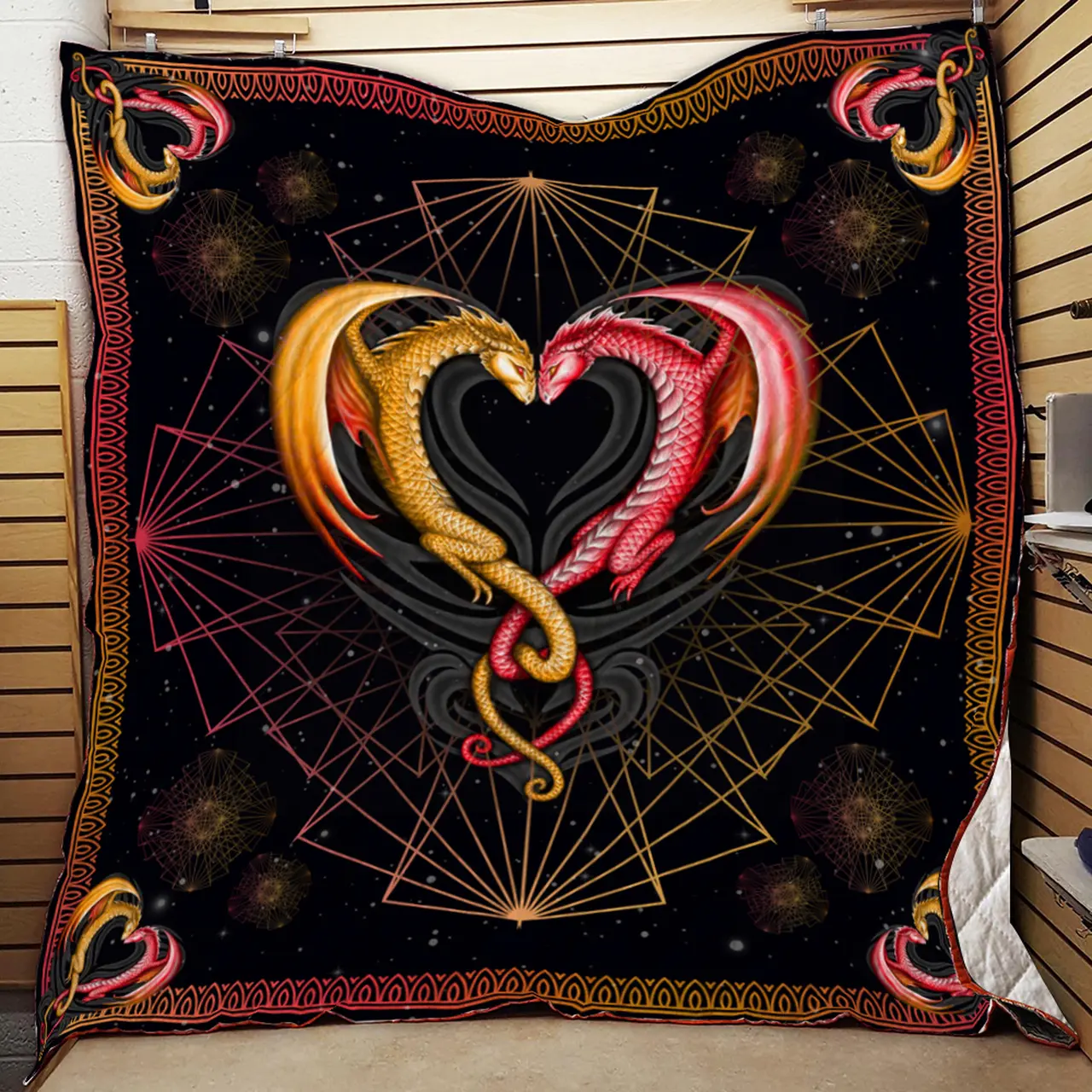 Orange Dragon Couple Quilt Kp1 and Home Decor