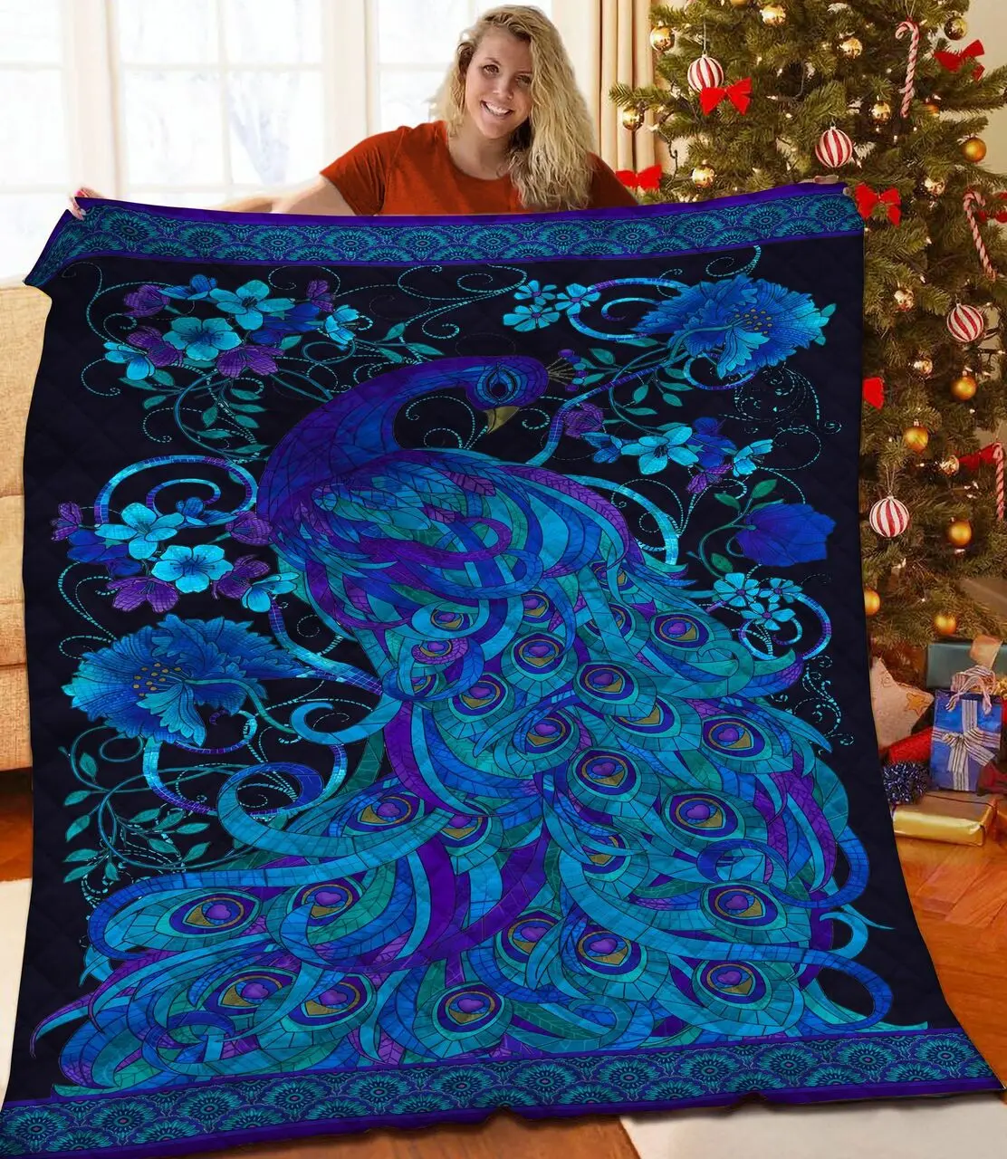 Peacock JFJ11183 3D Customized Quilt 2707 and Home Decor