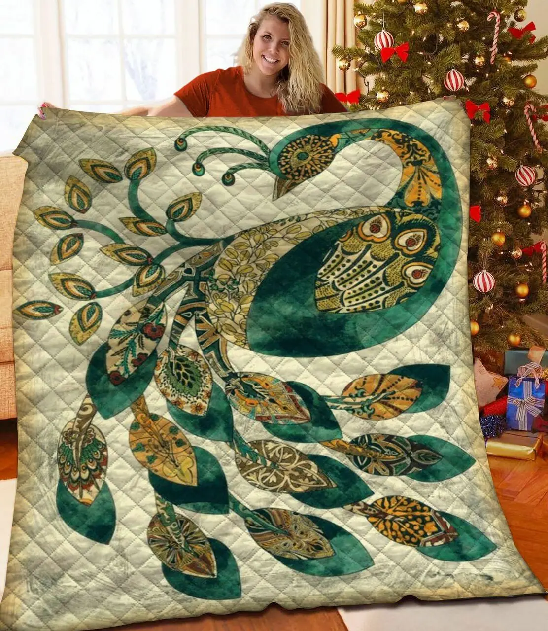 Peacock JFJ11186 3D Customized Quilt 2707 and Home Decor