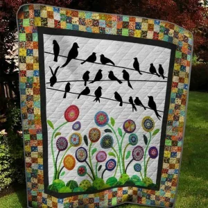 Perching Bird On Wire Quilt Blanket Quilt and Home Decor