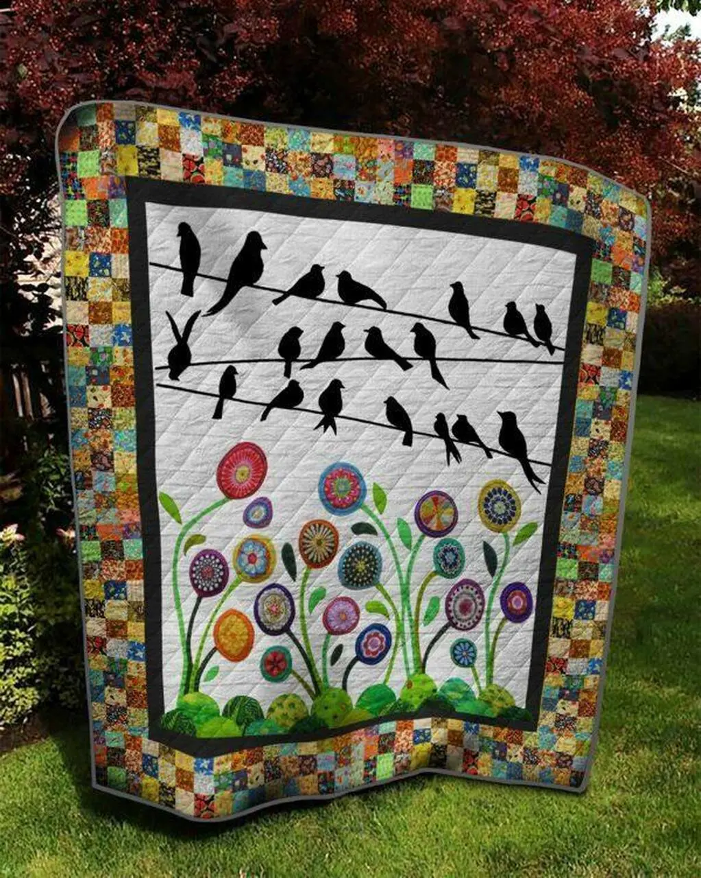 Perching Bird On Wire Quilt Blanket Quilt and Home Decor