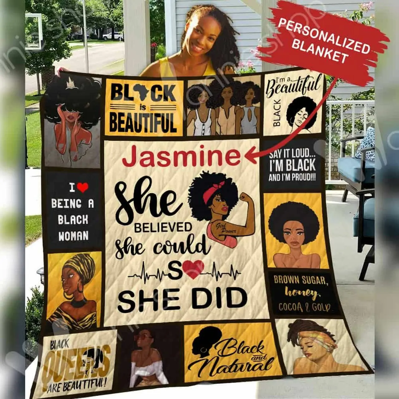 Personalized Black Women Quilt Blanket Dhc0602884Td and Home Decor