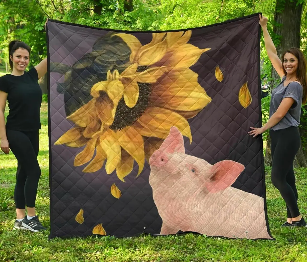 Pig Sunflower Cl07110237Mdq Quilt Blanket and Home Decor