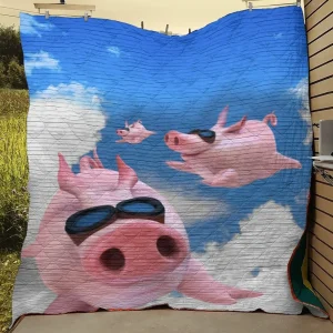 Pigs Cute Fly Quilt Blanket and Home Decor