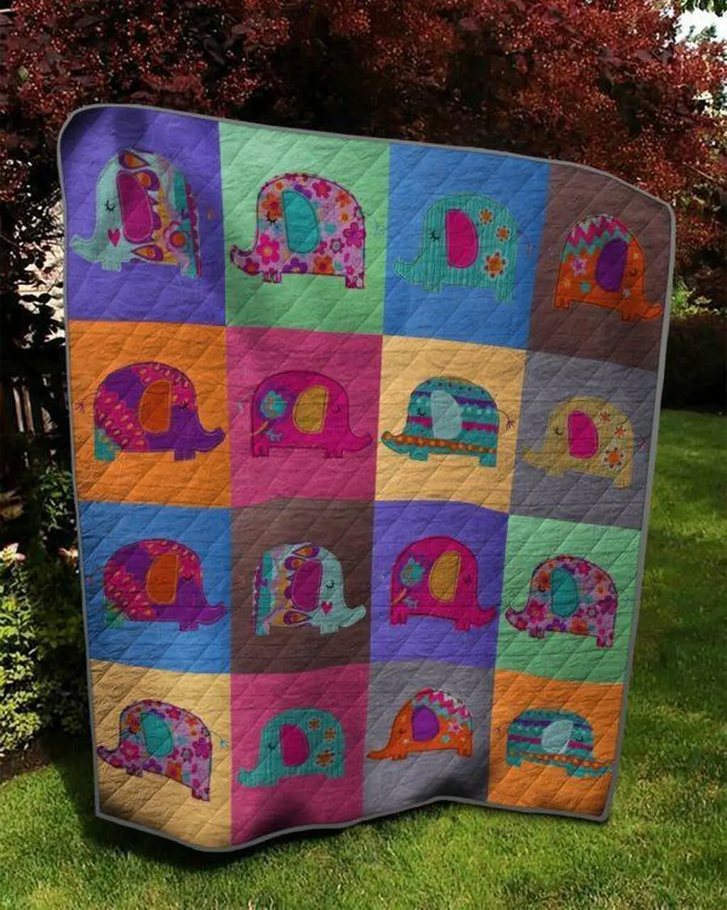 Pink Background Elephant Quilt Blanket Quilt and Home Decor