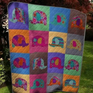Pink Background Elephant Quilt Blanket Quilt and Home Decor
