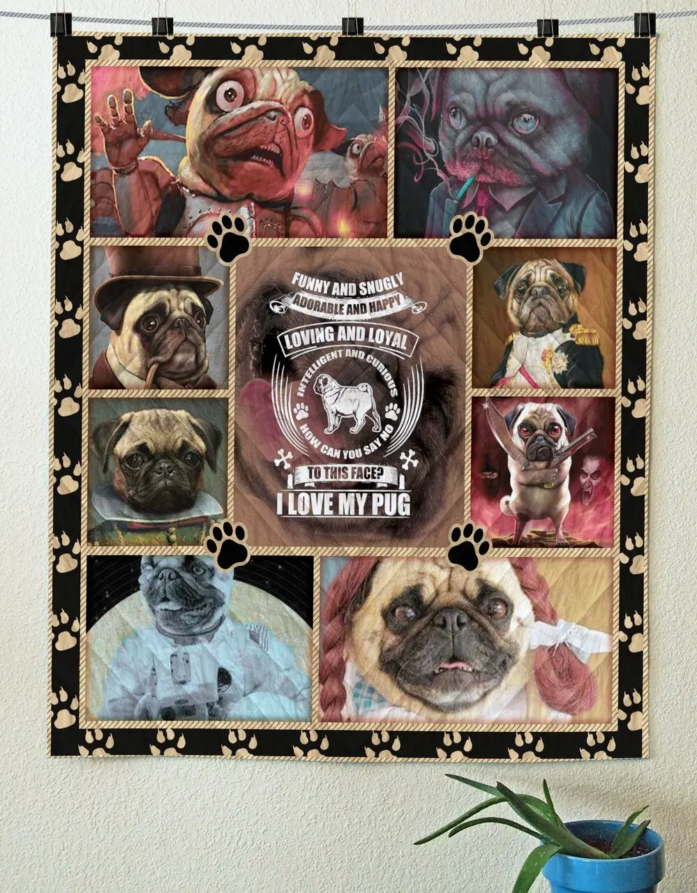 Pug Dog Quilt Blanket C9B300504Ct and Home Decor