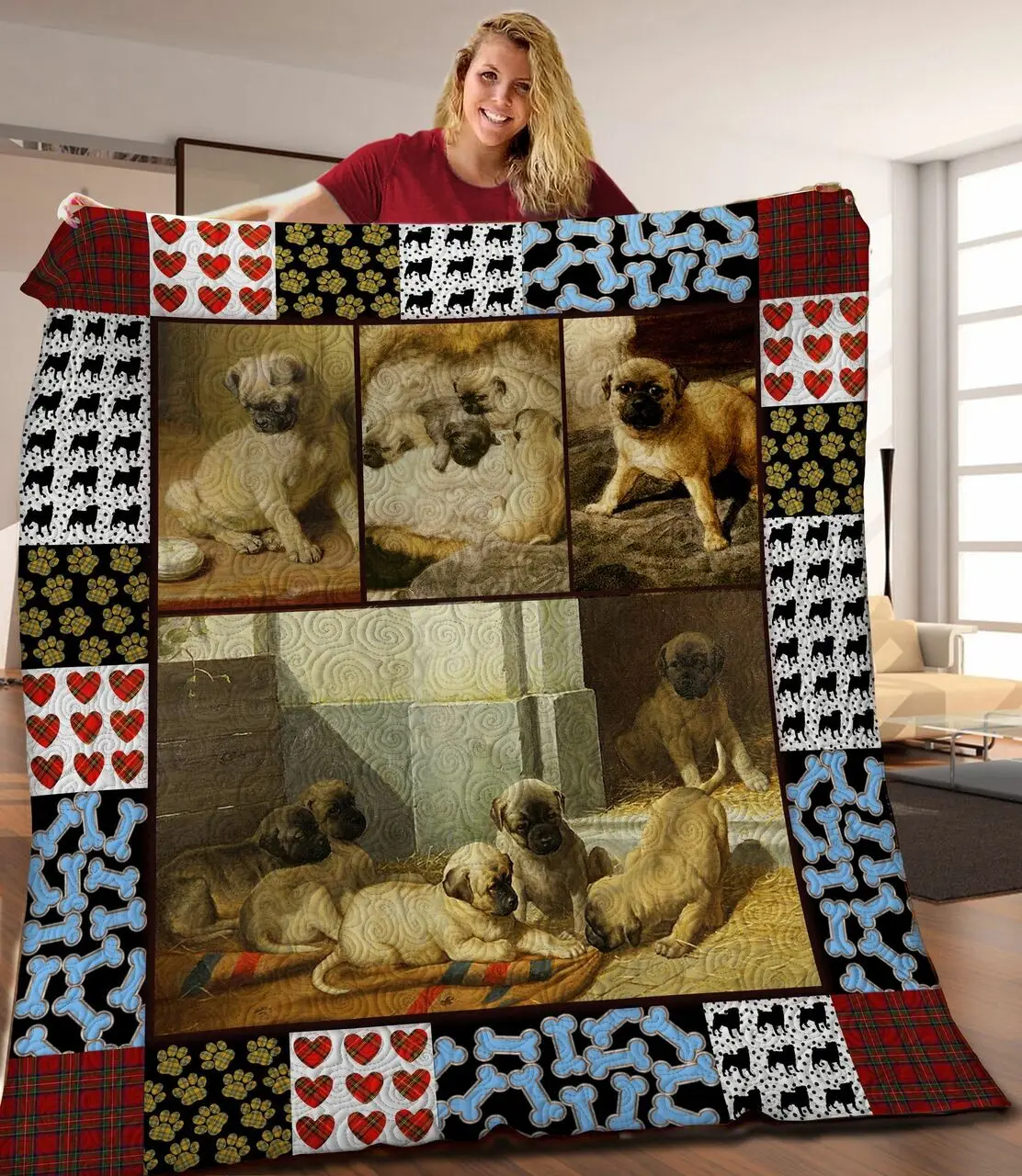 Pug JFJ11650 3D Customized Quilt 2707 and Home Decor
