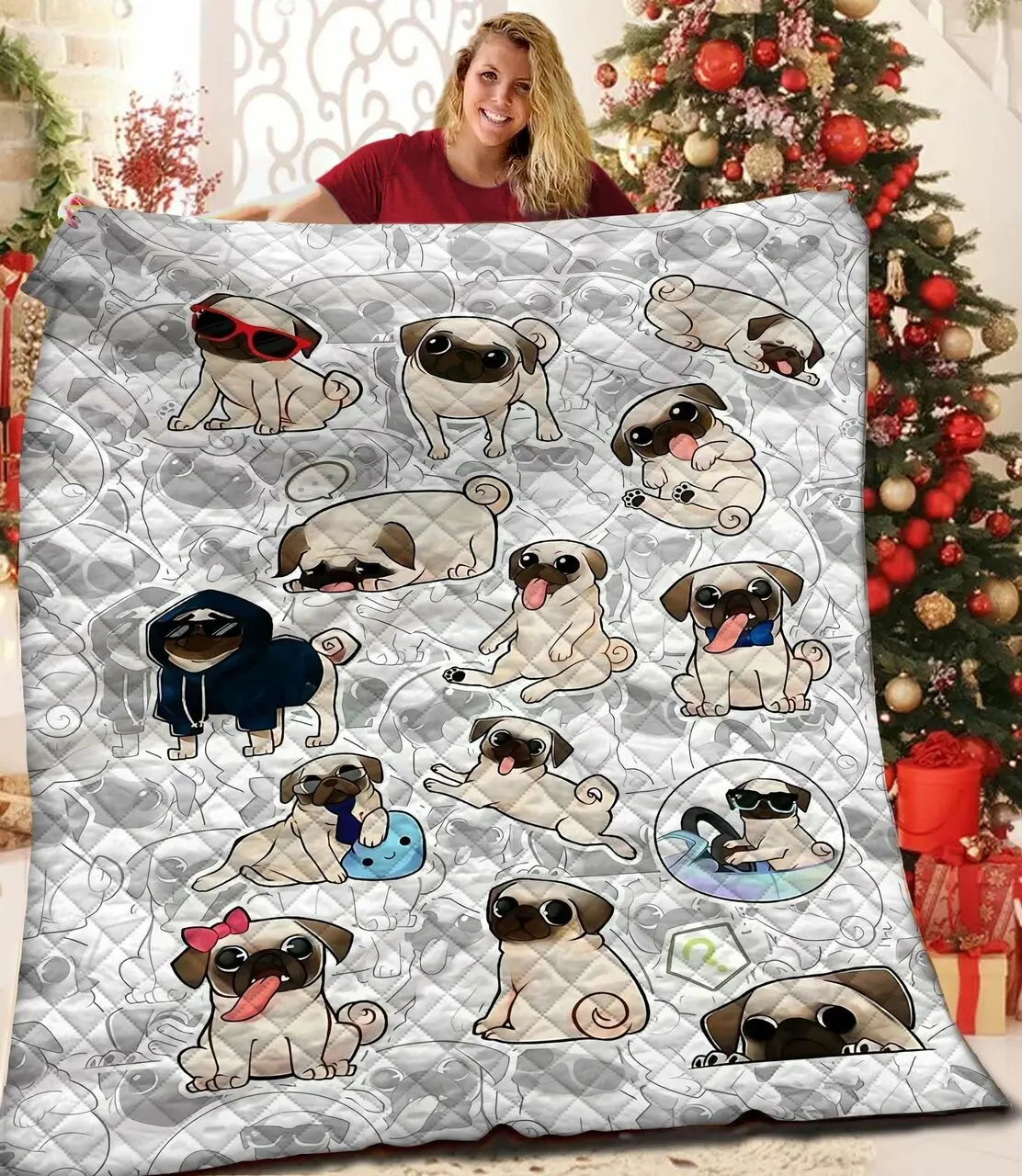 Pug JFJ11663 3D Customized Quilt 2707 and Home Decor