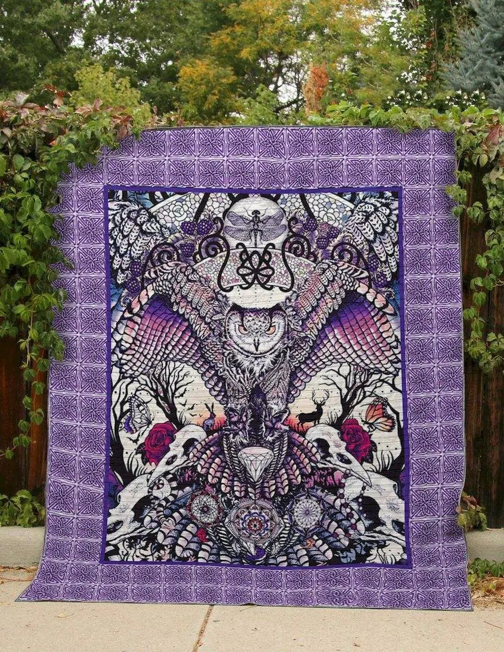 Purple Feather Owl Clt190669 Quilt Blanket and Home Decor