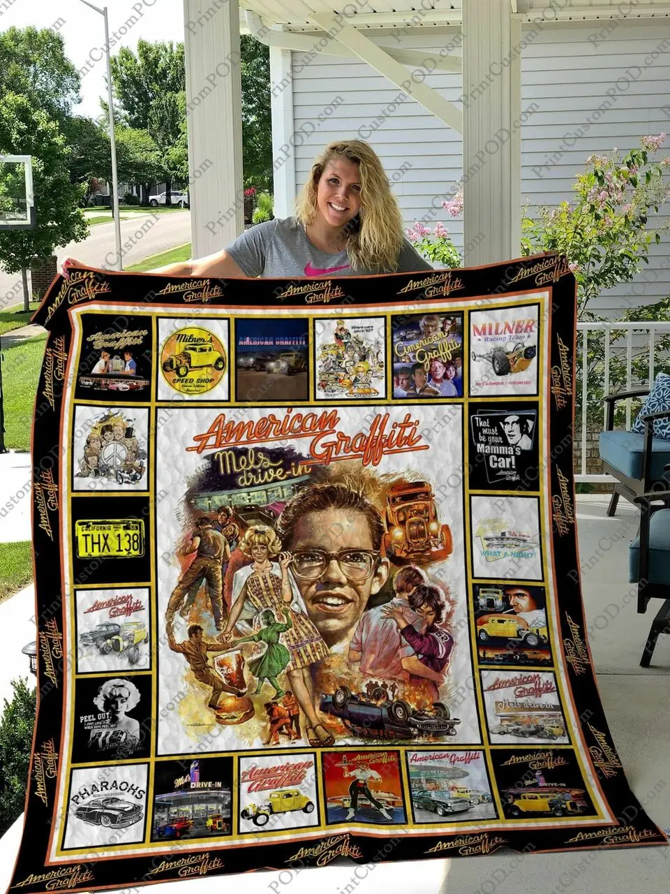 Qd American Graffiti Quilt Blanket and Home Decor