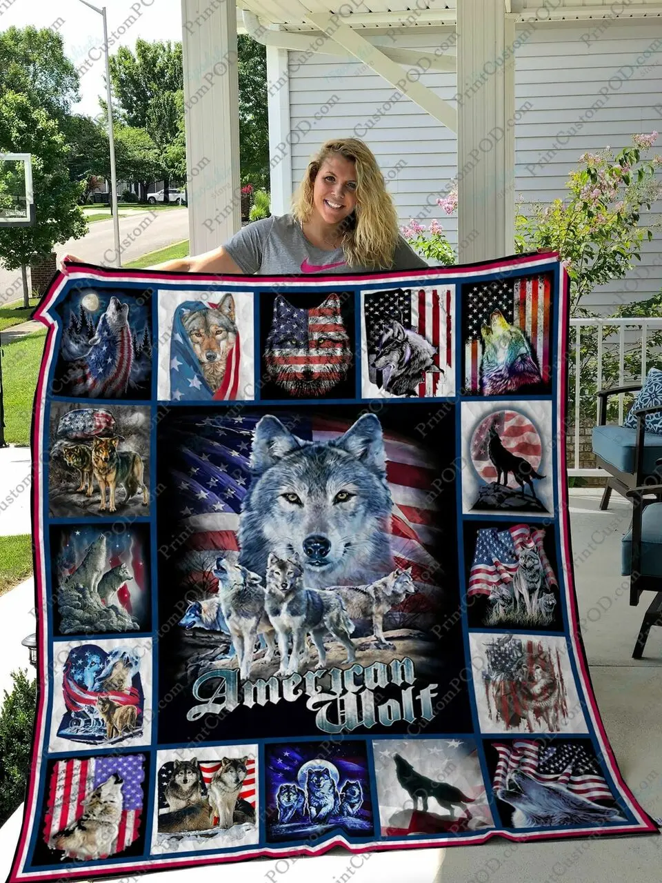 Qd Wolf America Quilt Blanket and Home Decor
