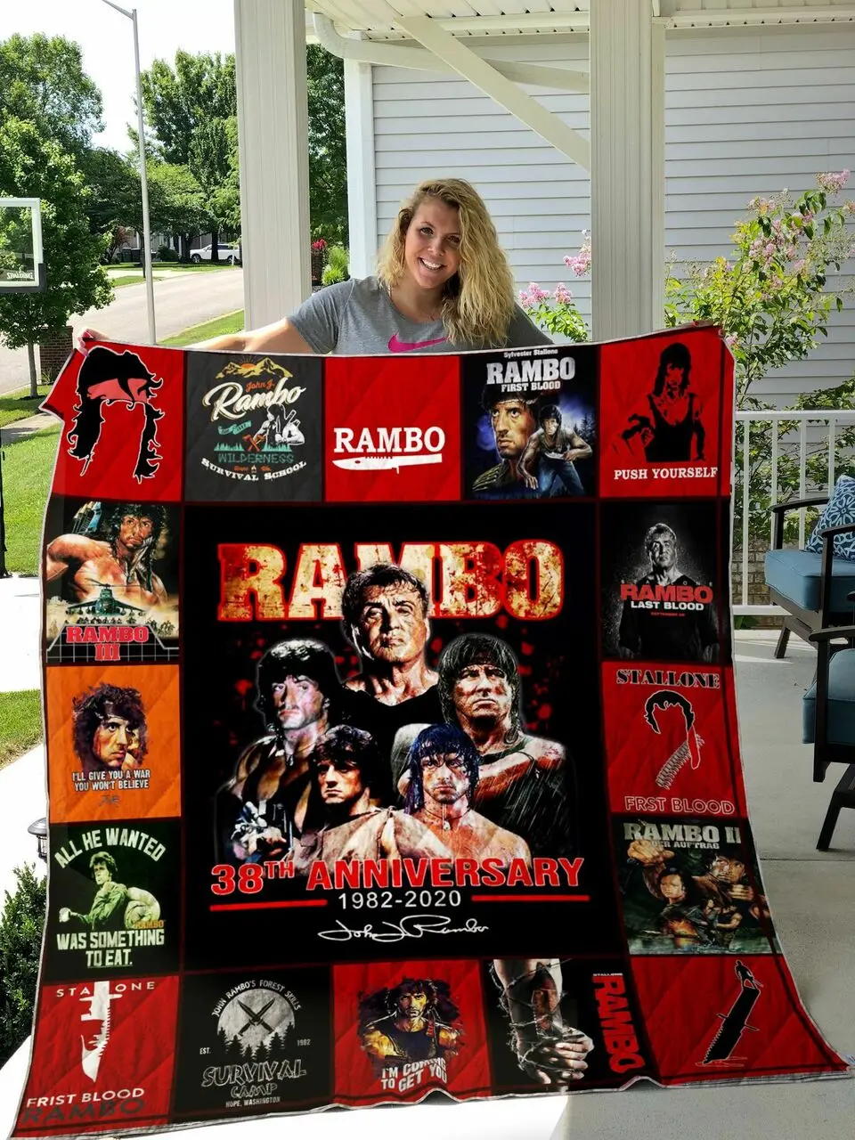 Rambo Poster Quilt Blanket and Home Decor