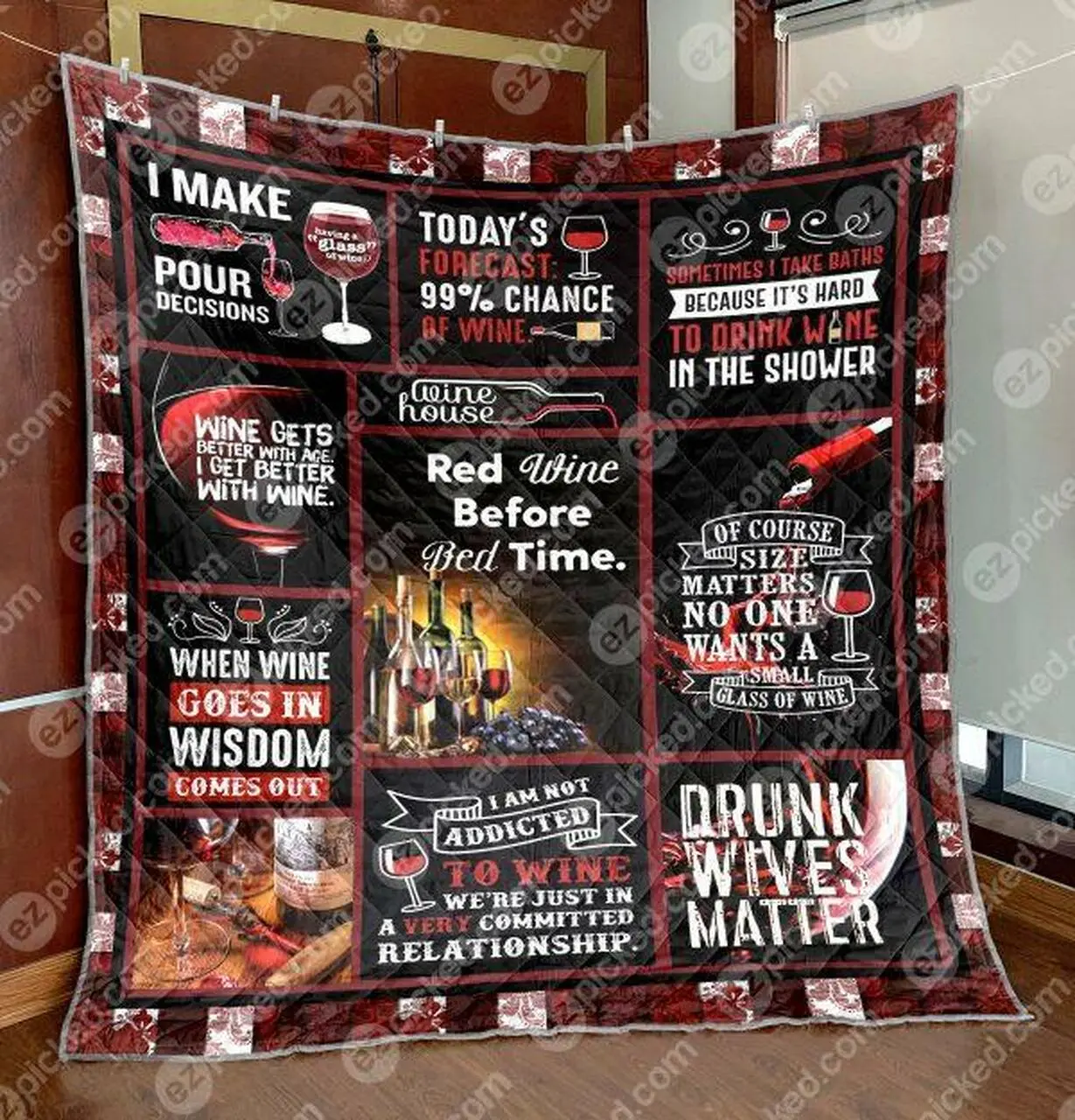 Red Wine Before Bed Time Quilt Blanket Yhl3 Quilt and Home Decor