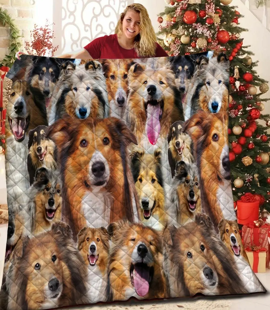 Rough Collie Dog JFJ12104 3D Customized Quilt 2707 and Home Decor