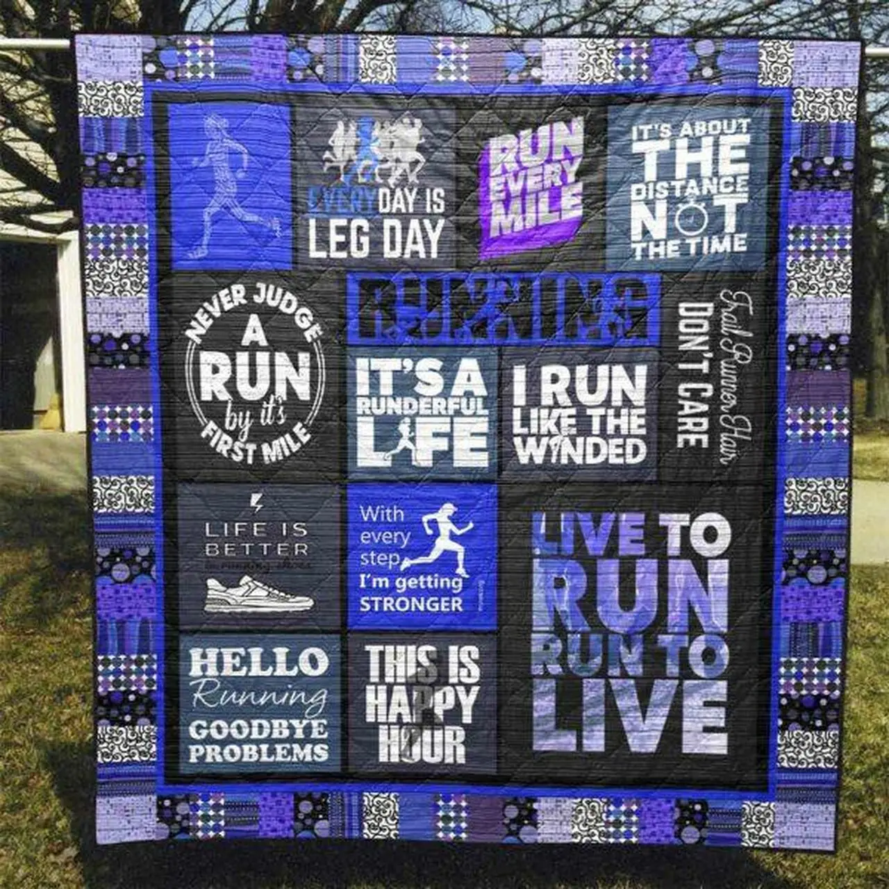 Run Every Mile Quilt Blanket Tr12 Quilt and Home Decor