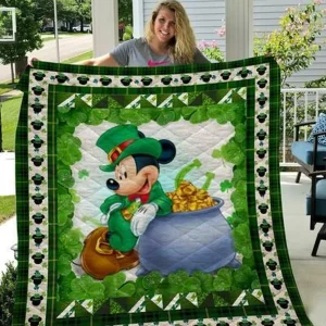 Saint Patrick Day Mickey Quilt Blanket Quilt and Home Decor