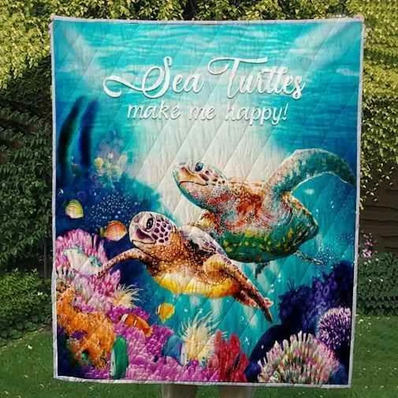 Sea Turtles Make Me Happy Blanket Th0607 Quilt and Home Decor