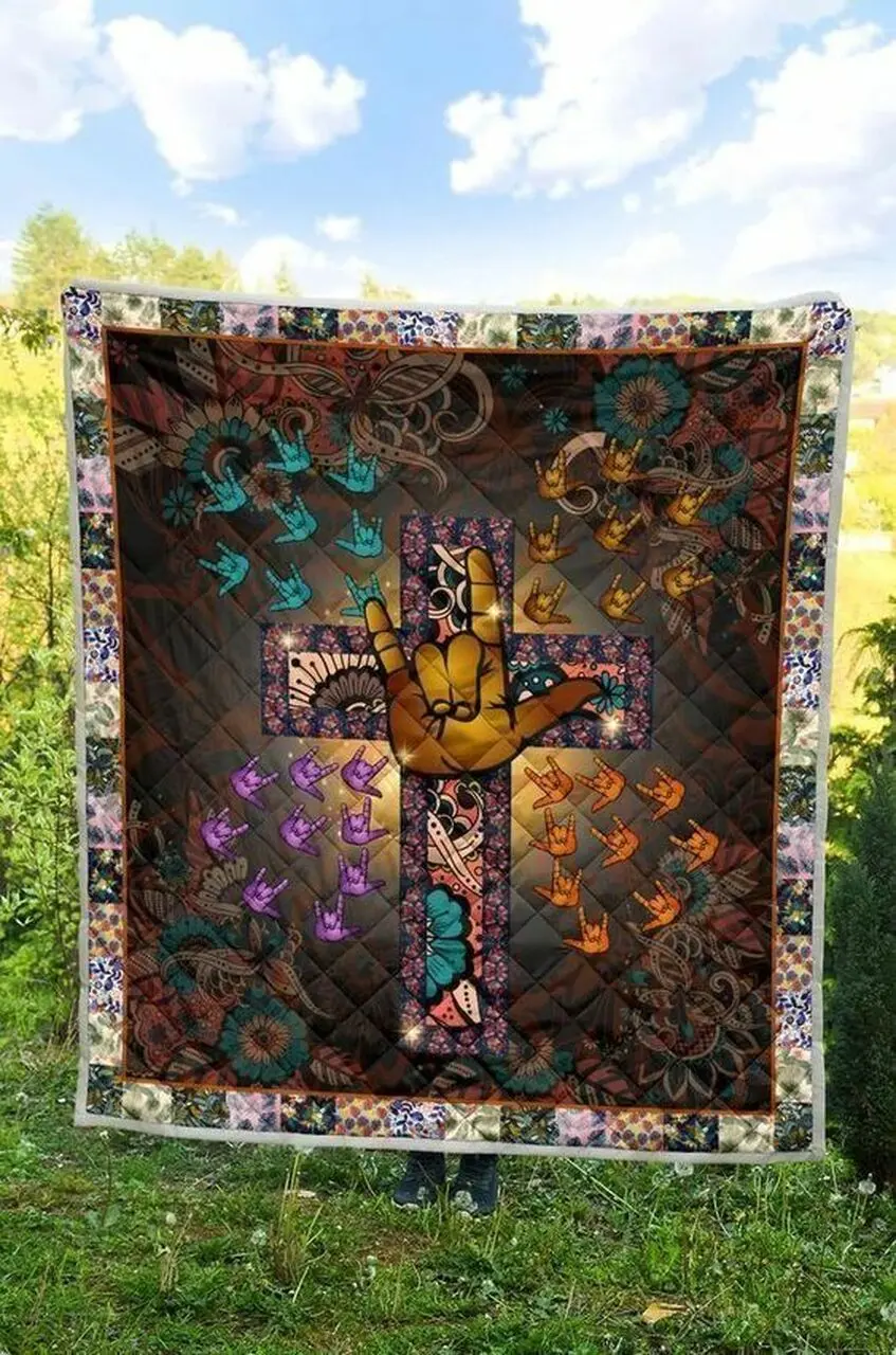Sign Language Cross Cla0710651Q Quilt Blanket and Home Decor