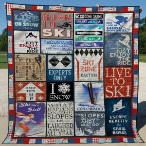 Skiing Bi070803C Quilt Blanket and Home Decor