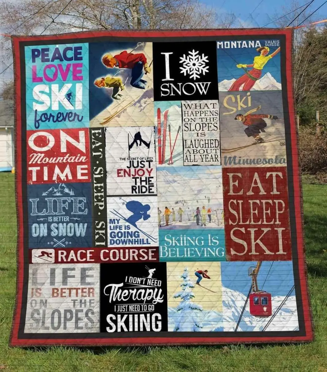 Skiing Ver2 Blanket Th1507 Quilt and Home Decor