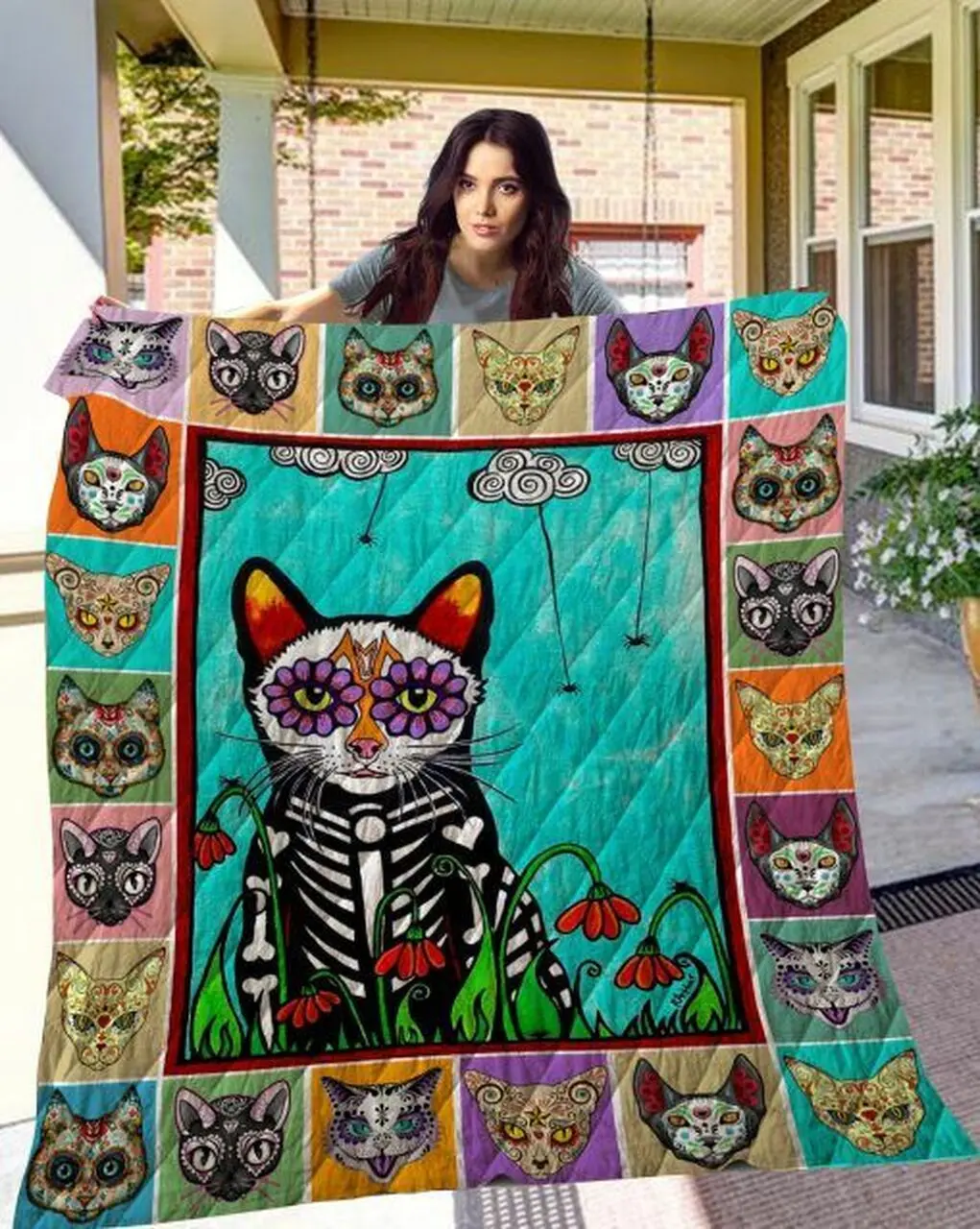 Skull Cat Ver1 Quilt Blanket Th1207 and Home Decor