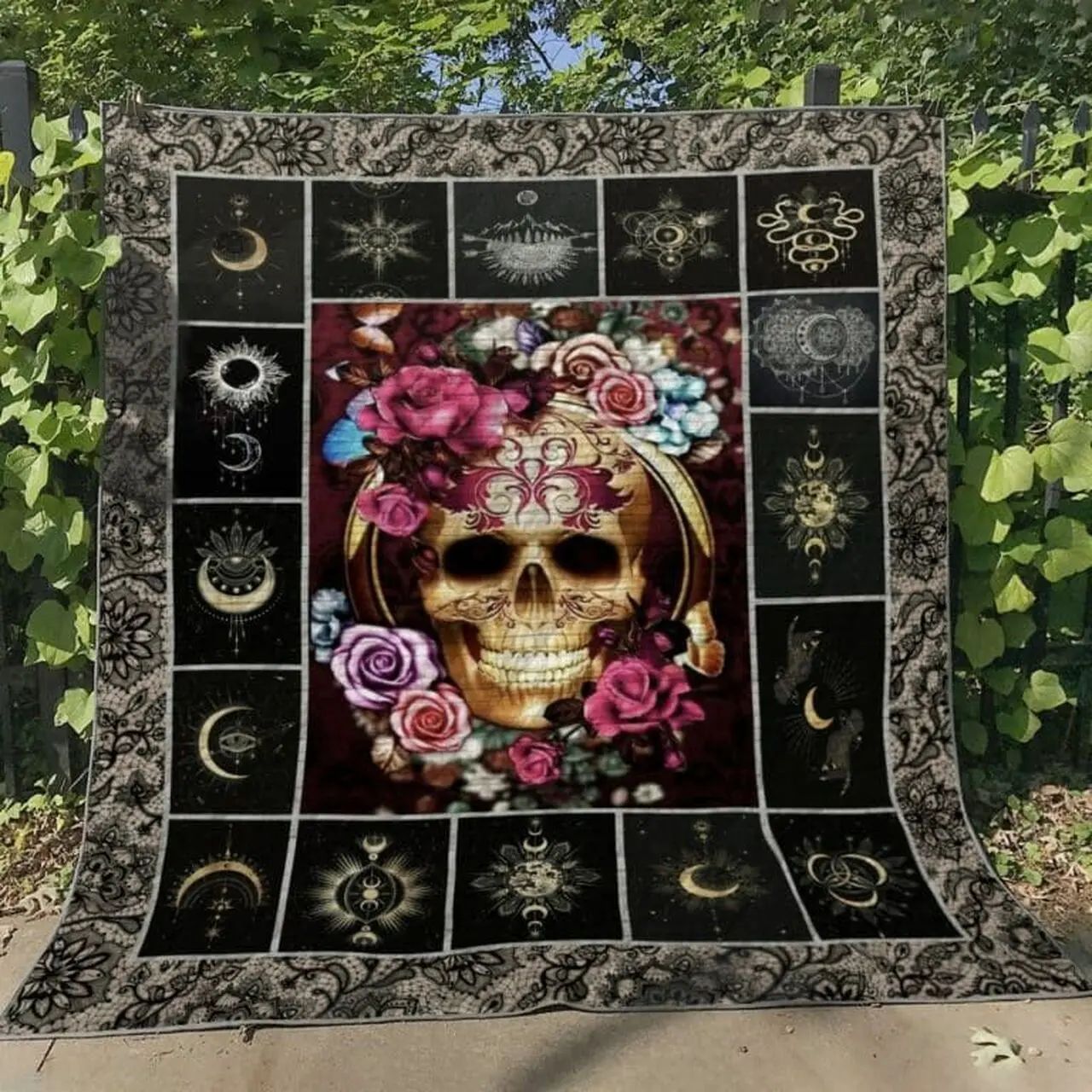 Skull Quilt Blanket Dhc13121623Vt and Home Decor
