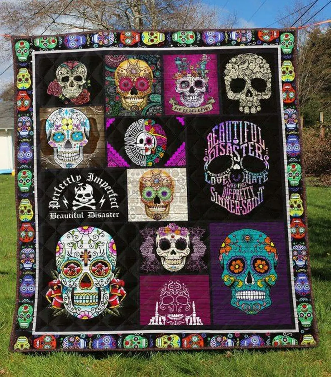Skull Quilt Blanket Ver 17 Quilt and Home Decor
