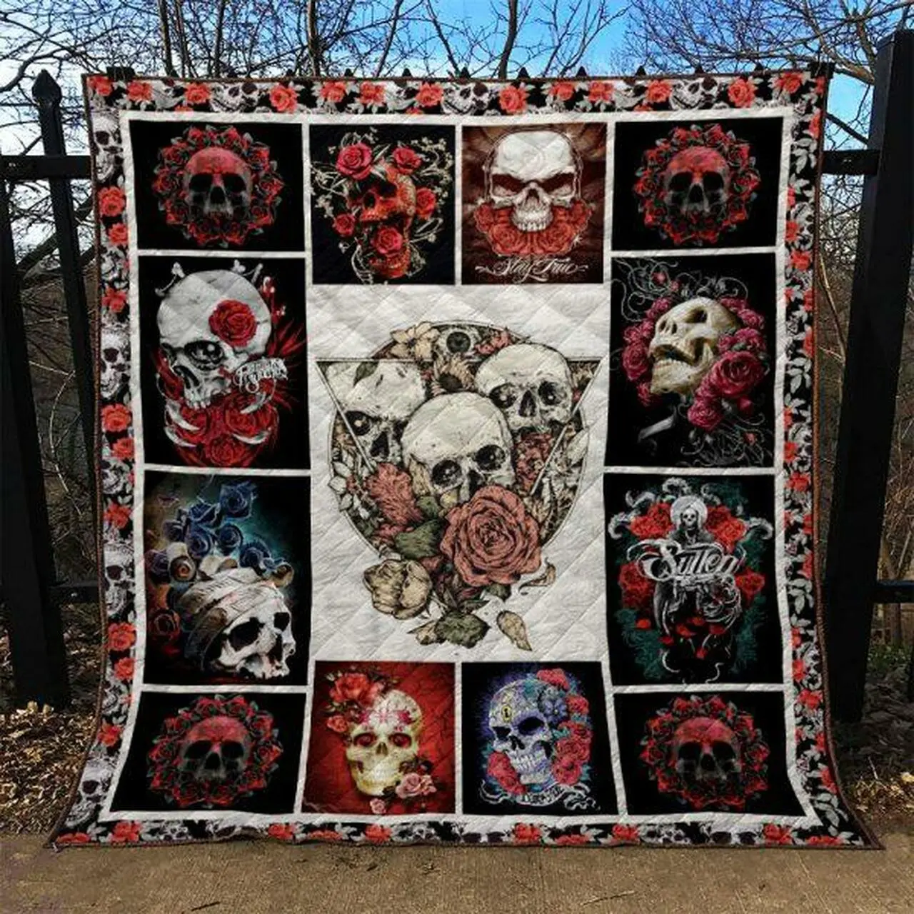 Skull Quilt Blanket Ver 61 Quilt and Home Decor