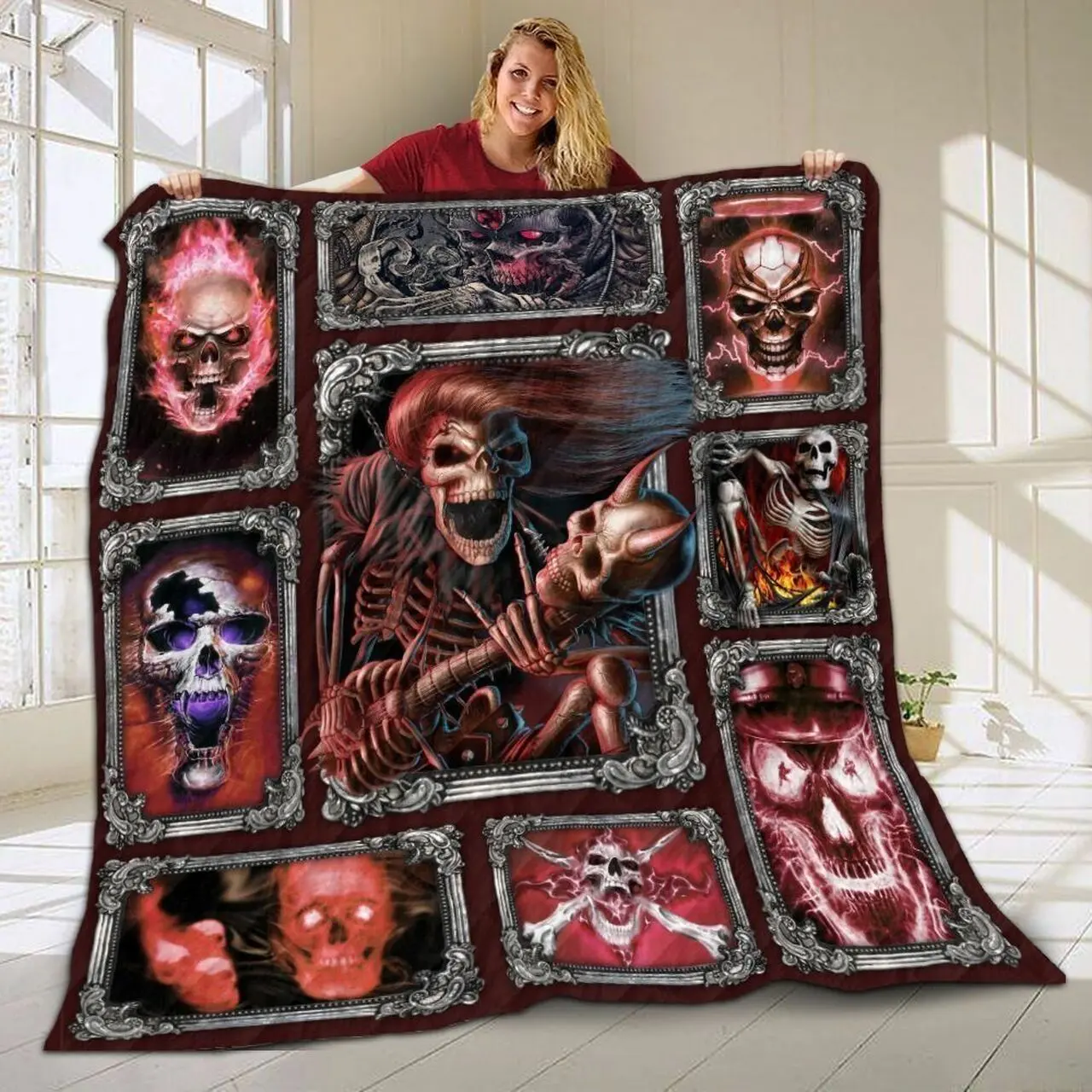 Skull Red Middle JH15 TB160996 3D Customized Quilt and Home Decor
