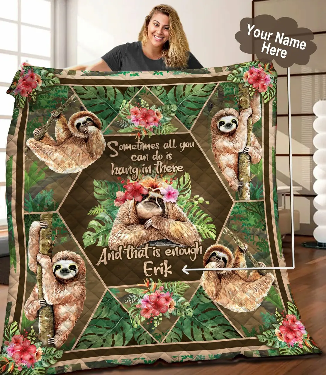 Sloth Personalized Quilt Blanket C9B050602TA and Home Decor