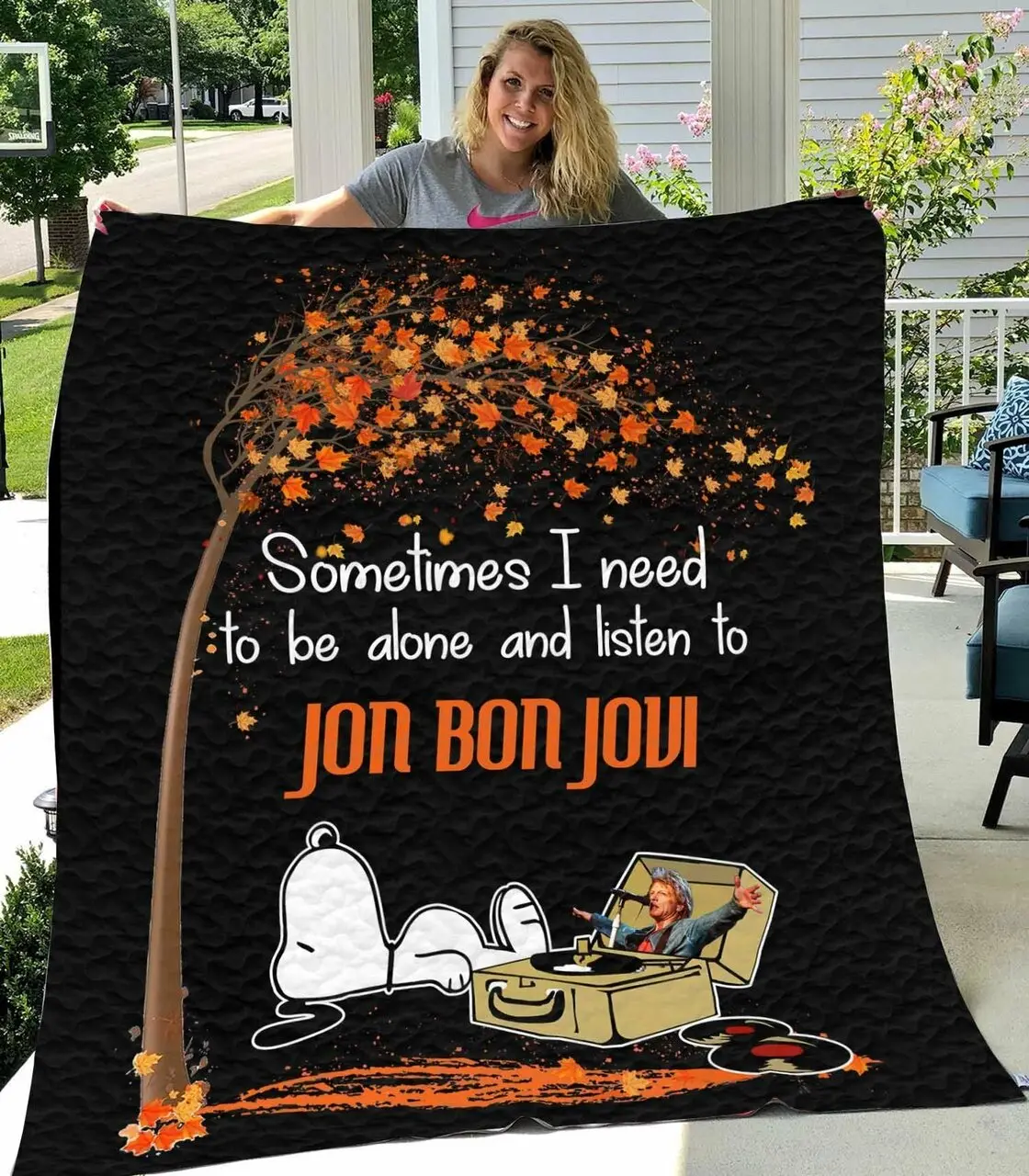Snoopy And Jon Bon Jovi Quilt Blanket and Home Decor