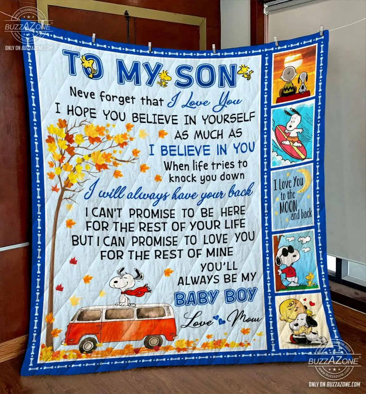 Snoopy Son Mom Have Your Back Quilt Gg and Home Decor