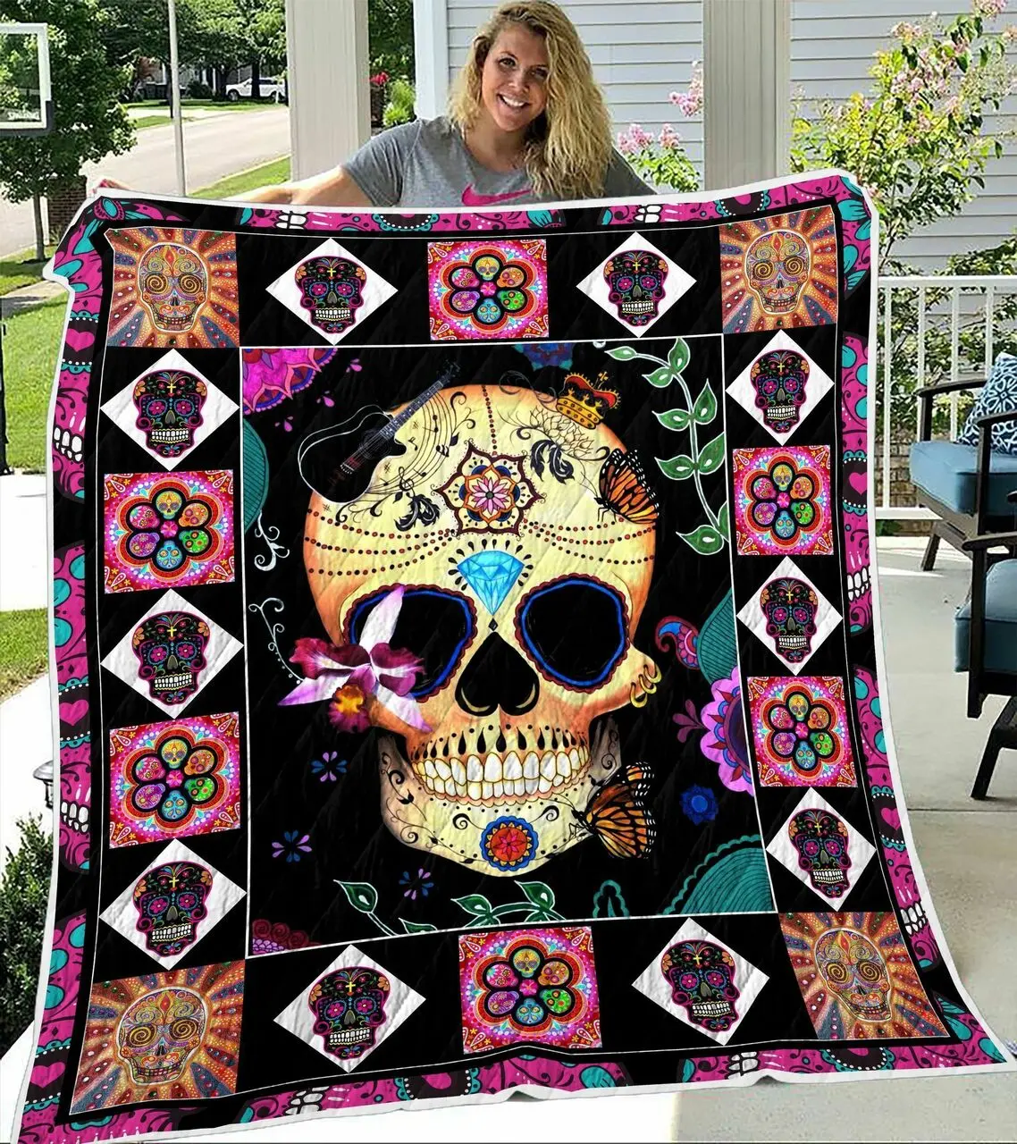 Sugar Skull V1 QE 3D Customized Quilt and Home Decor