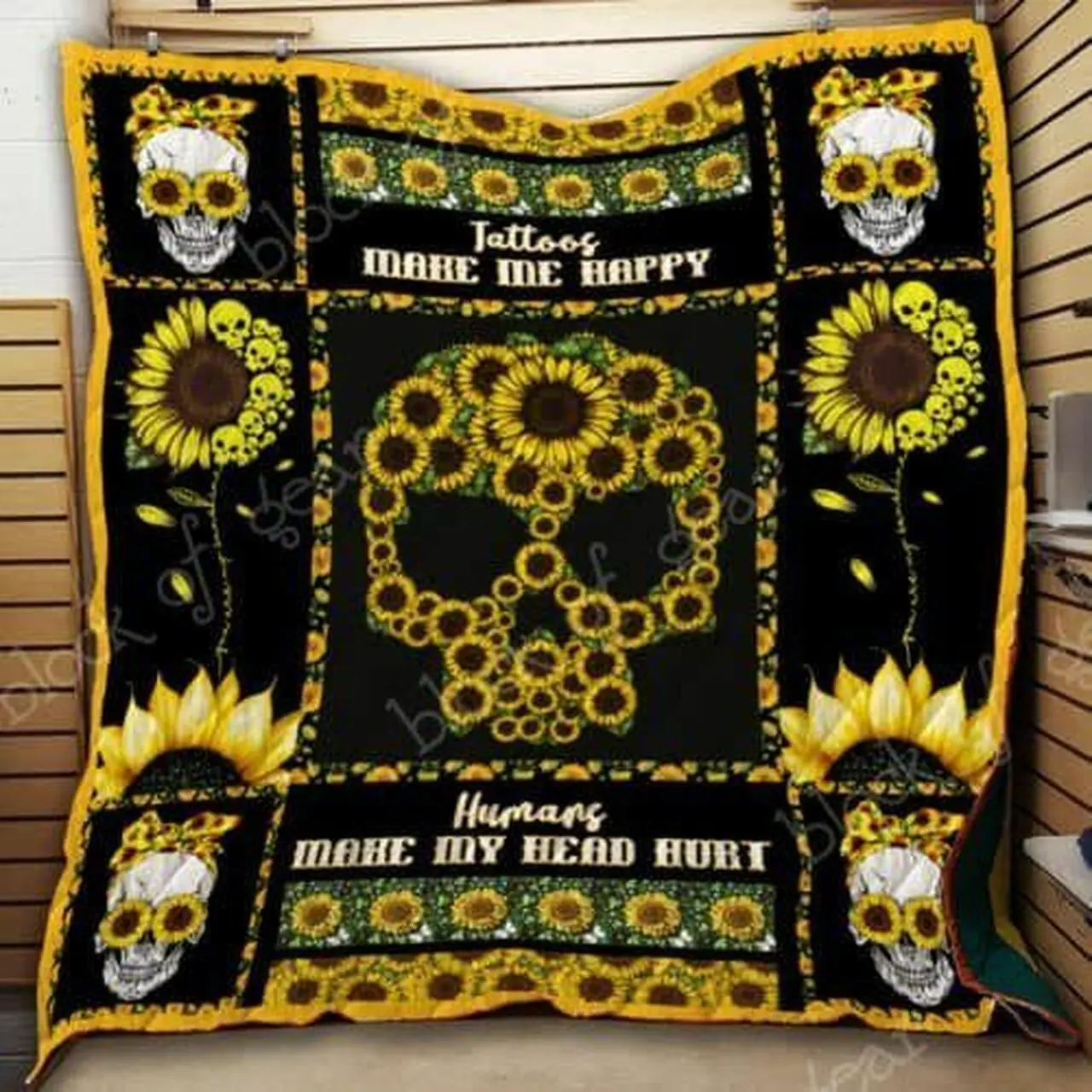 Sunflower Skull Cl2100479Mdq Quilt Blanket and Home Decor