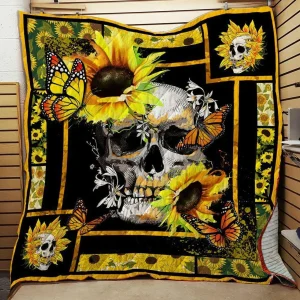 Sunflower Skull Quilt Blanket and Home Decor