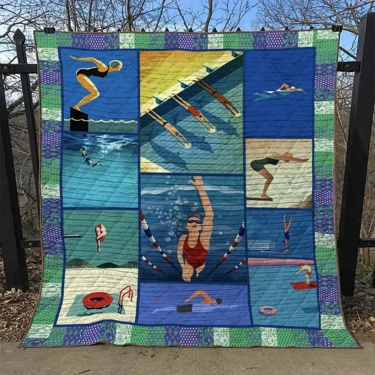 Swimming Ml210534 Quilt Blanket and Home Decor