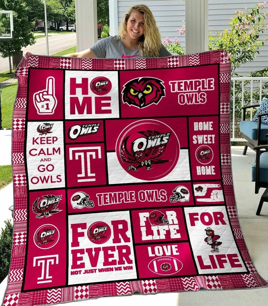Temple Owls V1 Quilt Blanket and Home Decor