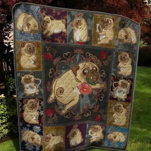 The Chibi Pug Quilt Blanket Quilt and Home Decor
