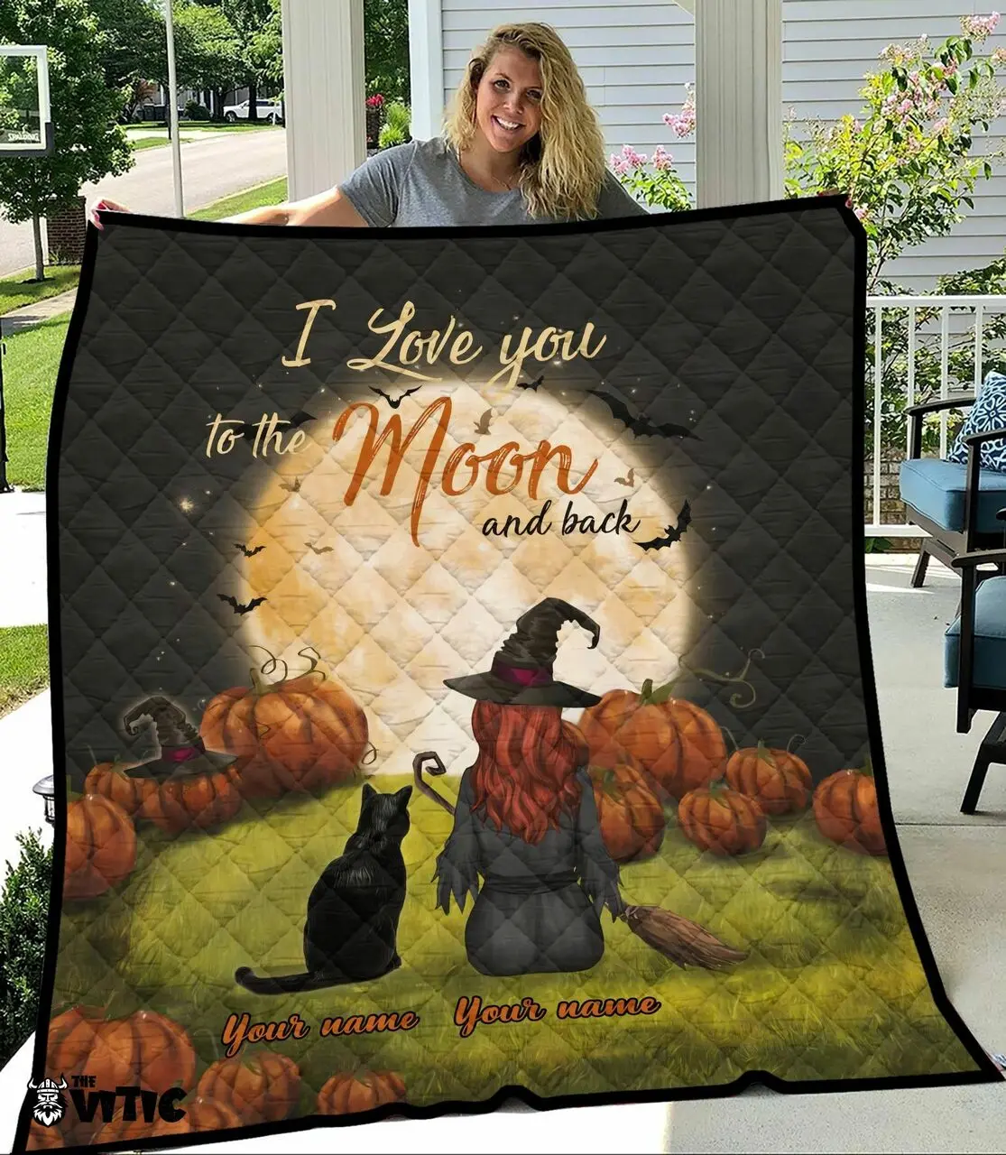 Thevitic™ Halloween Witch & Black Cat Quilt 04309 and Home Decor