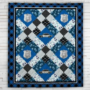 Thin Blue Line Police Patterned Blanket Quilt and Home Decor