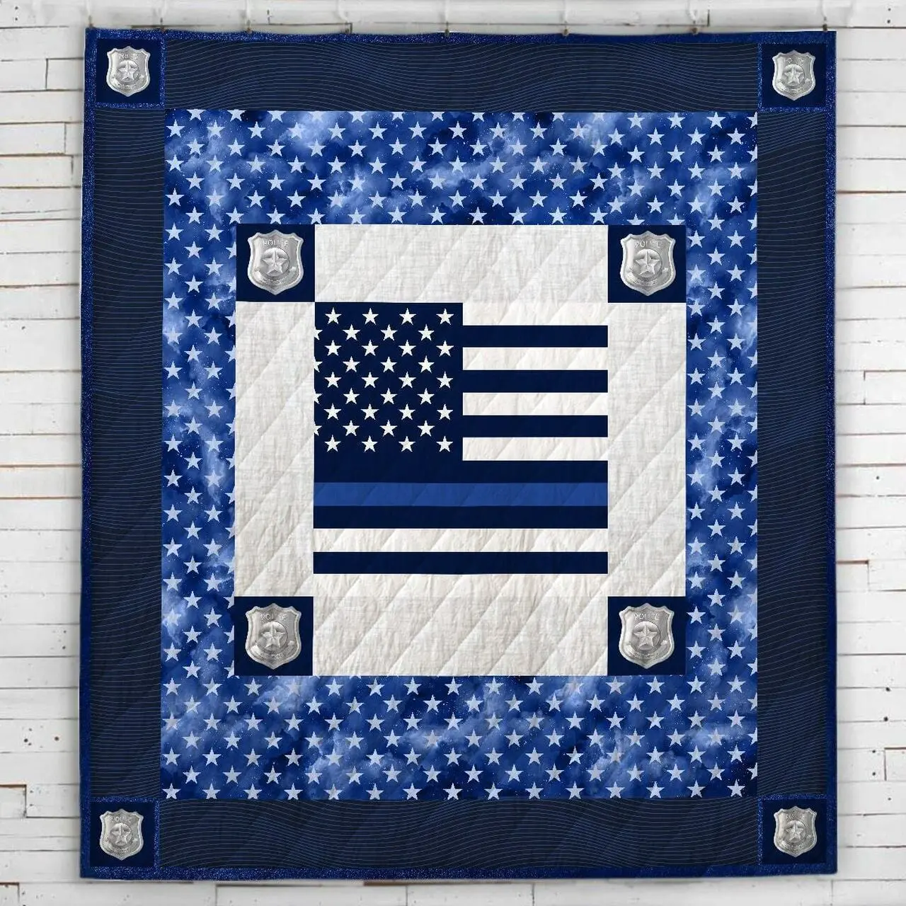 Thin Blue Line Simple Square Blanket Quilt and Home Decor