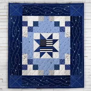Thin Blue Line Swirl Patterned Blanket Quilt and Home Decor