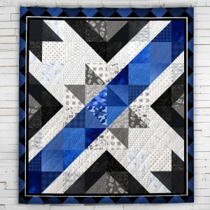 Thin Blue Line Zig Zag Pattern Blanket Quilt and Home Decor