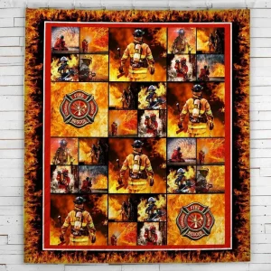 Thin Red Line Firefighter Blanket Quilt and Home Decor