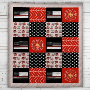 Thin Red Line Firefighters Blanket Quilt and Home Decor