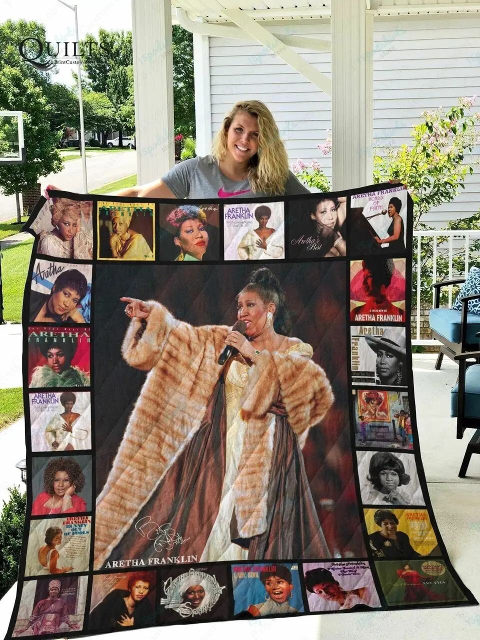 Tlmus Aretha_Franklin V2 Quilt Blanket and Home Decor
