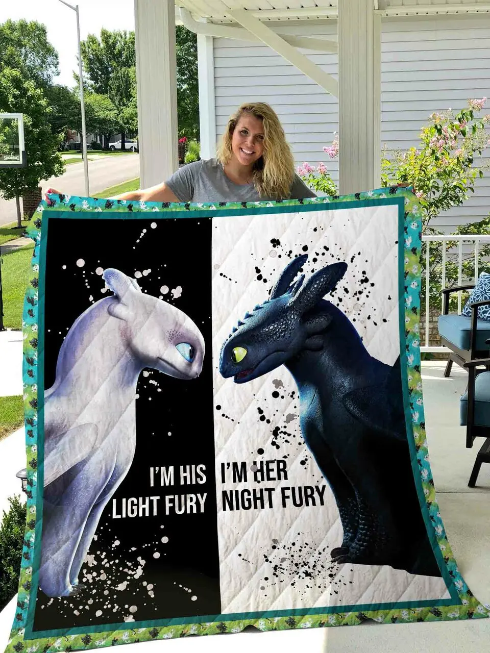 Toothless And Light Fury Quilt Blanket 02 and Home Decor